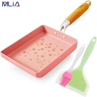 mlia japanese omelette pan nonstick tamagoyaki egg pan rectangle small black non stick pan frying pan pancake kitchen pot pink
