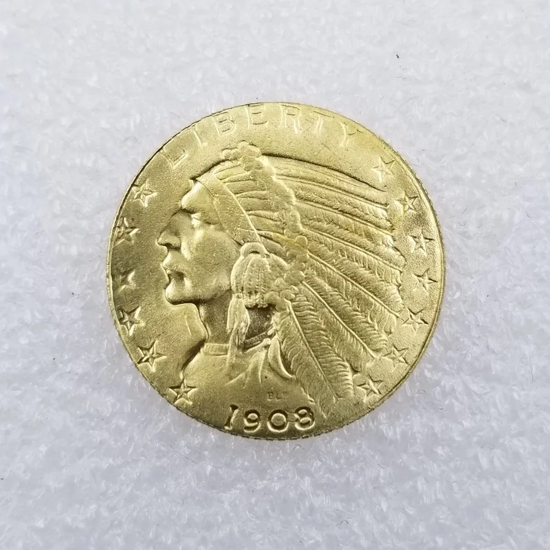 

American 1908 D Version 5 Dollars Brass Gold-plated Commemorative Collectible Coin Gift Lucky Challenge Coin