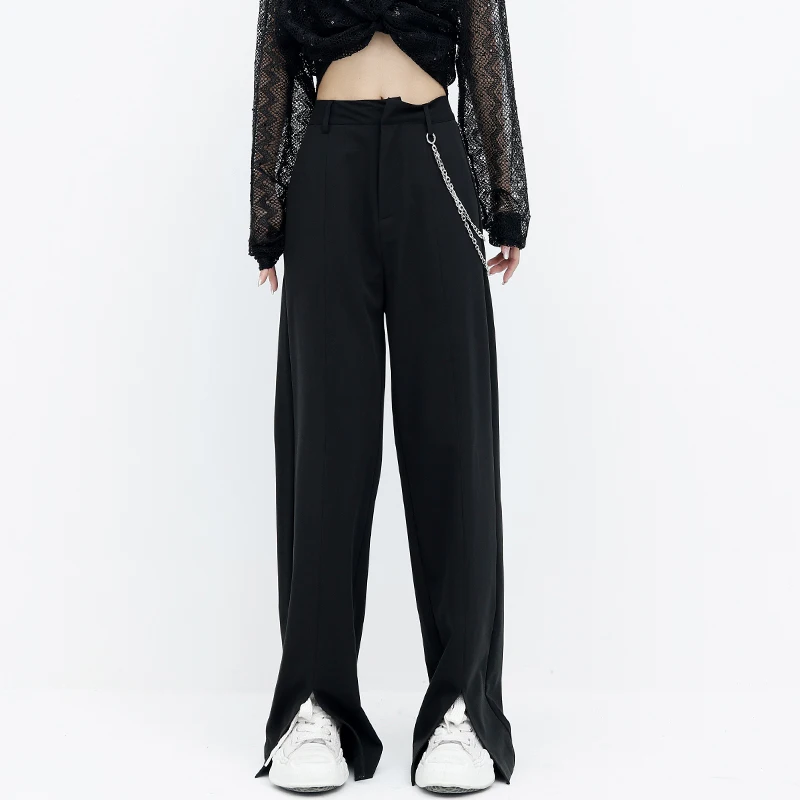 Autumn New Black Split Casual Pants Are Popular For Women. Loose Vertical Pants Are Fashionable, Thin And Versatile