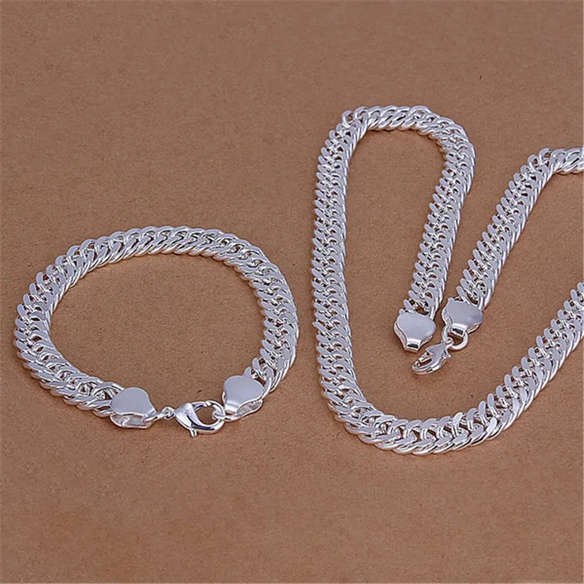 

925 sterling Silver 10MM Chain 20/24 inch Bracelets necklace Jewelry set classic for men Fashion Party wedding Solid noble
