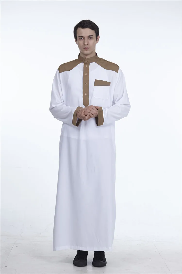 Wepbel Jubba Thobe Ethnic Color Matching Men's Robe Middle East Saudi Arabia Islamic Clothing Pakistan Kurta Muslim Costumes