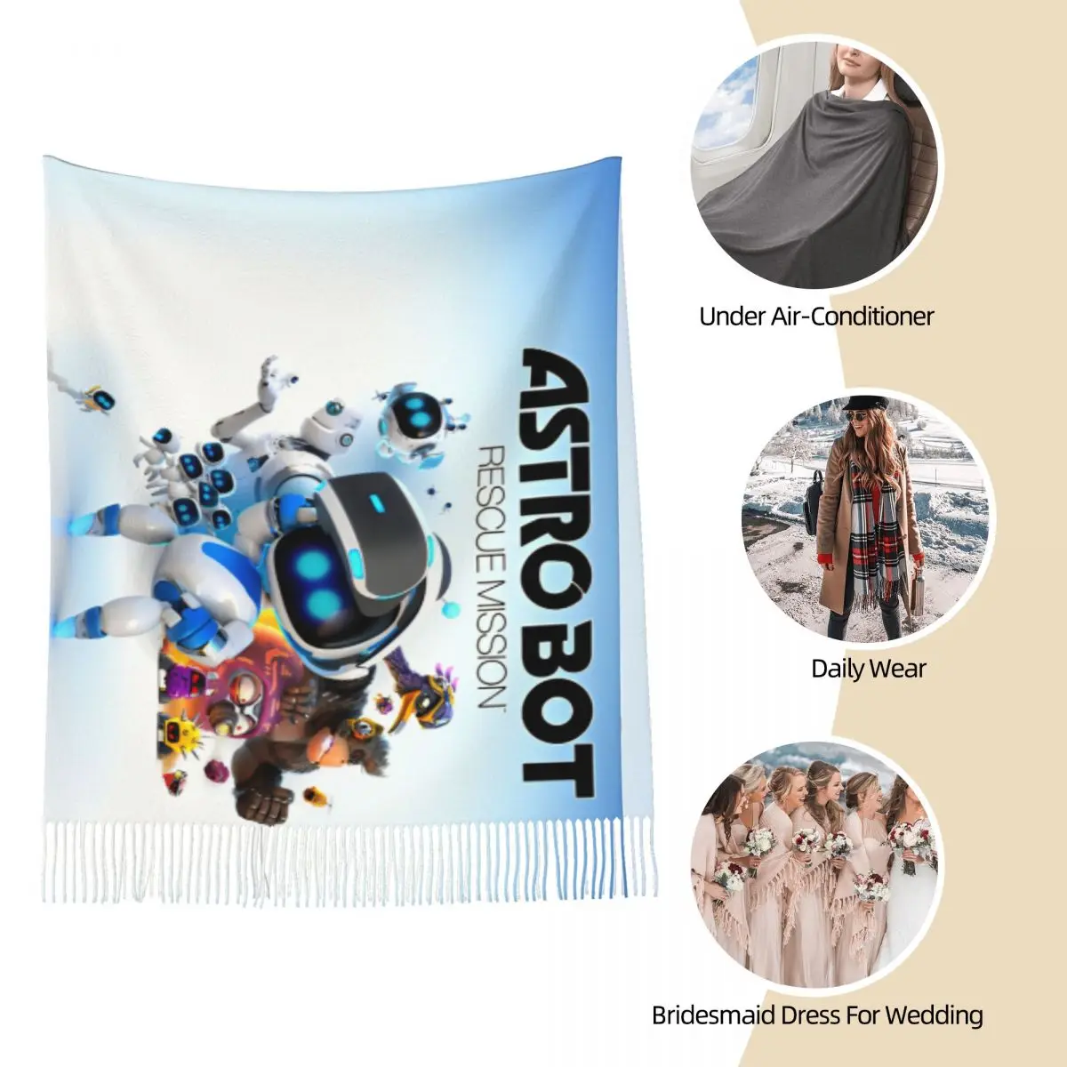 Игровой шарф Astrobots для женщин зимняя теплая шаль длинный большой шарф-шаль