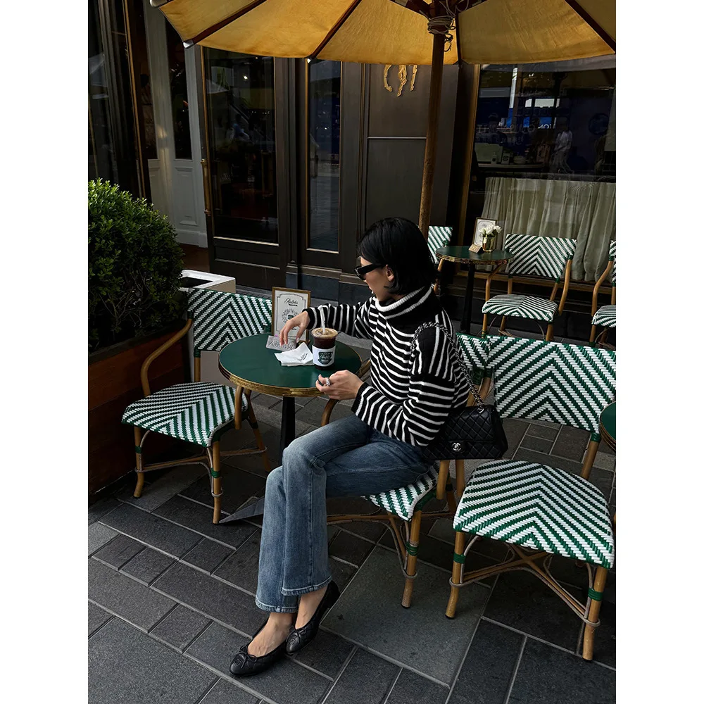 VanessaLab Одинаковый осенне-зимний черно-белый свободный вязаный свитер с высоким