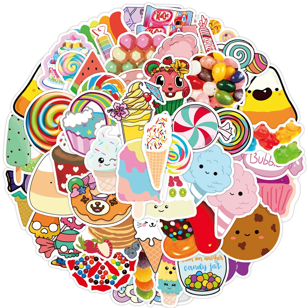 

50PCS Food Colorful Candy Stickers DIY Bike Travel Luggage Guitar Laptop Waterproof Cool Graffiti Sticker Decals Kid Toys