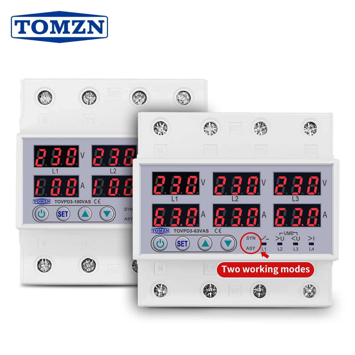

TOMZN Реле защиты напряжения 3 фазы 63A/100A TOVPD3-100VAS