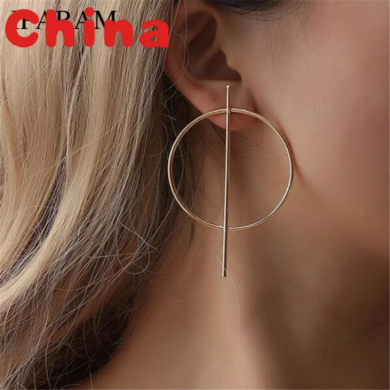 

Personality Exaggerated Geometry Big Circle Earrings Female Punk Glamour Fashion Gold Color Silver Color Earrings Jewelry