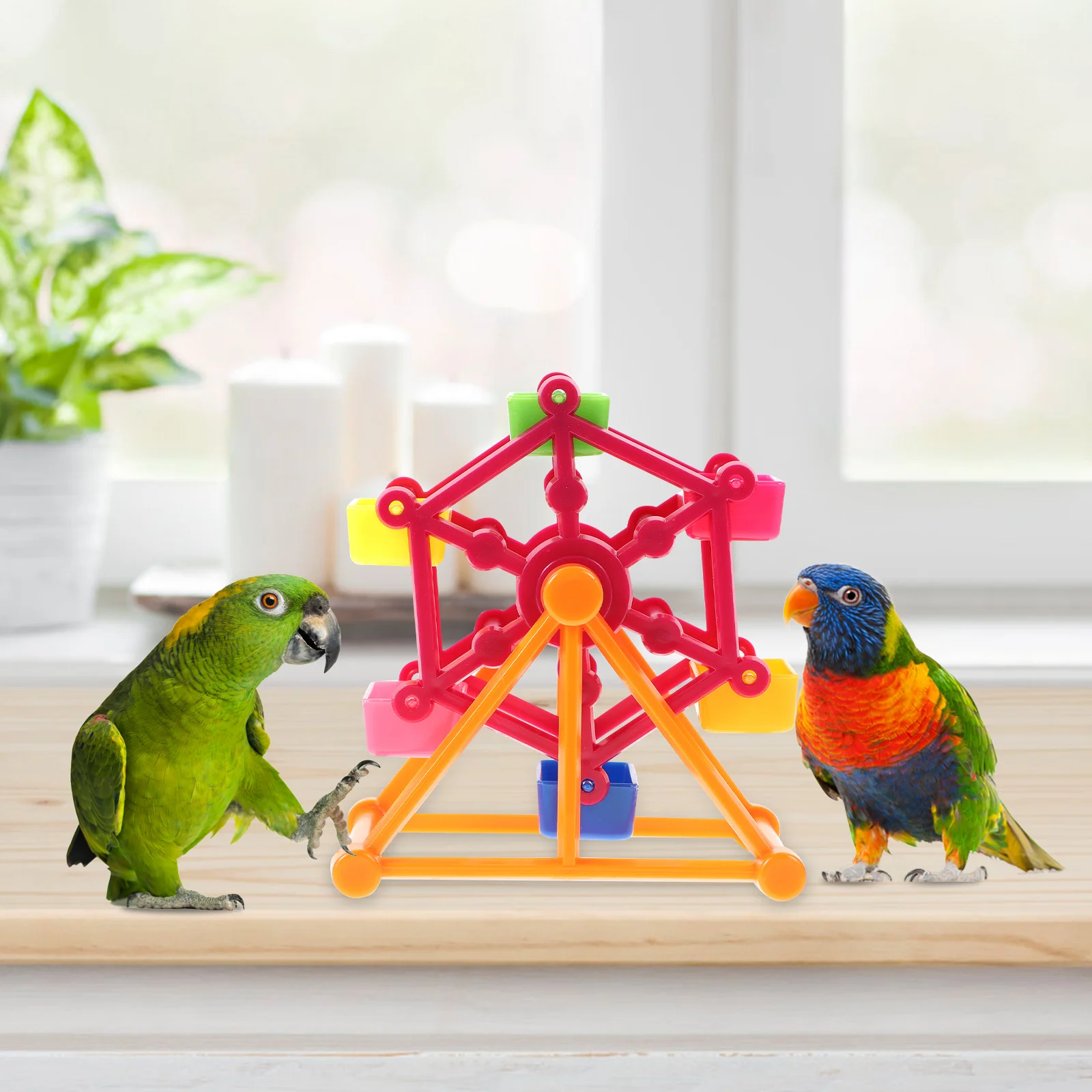 

Parrot Toy Pet Bird Supplies Home Accents Decor Plaything Windmill Foraging Box Chicken Feeder Gnaw Training Prop