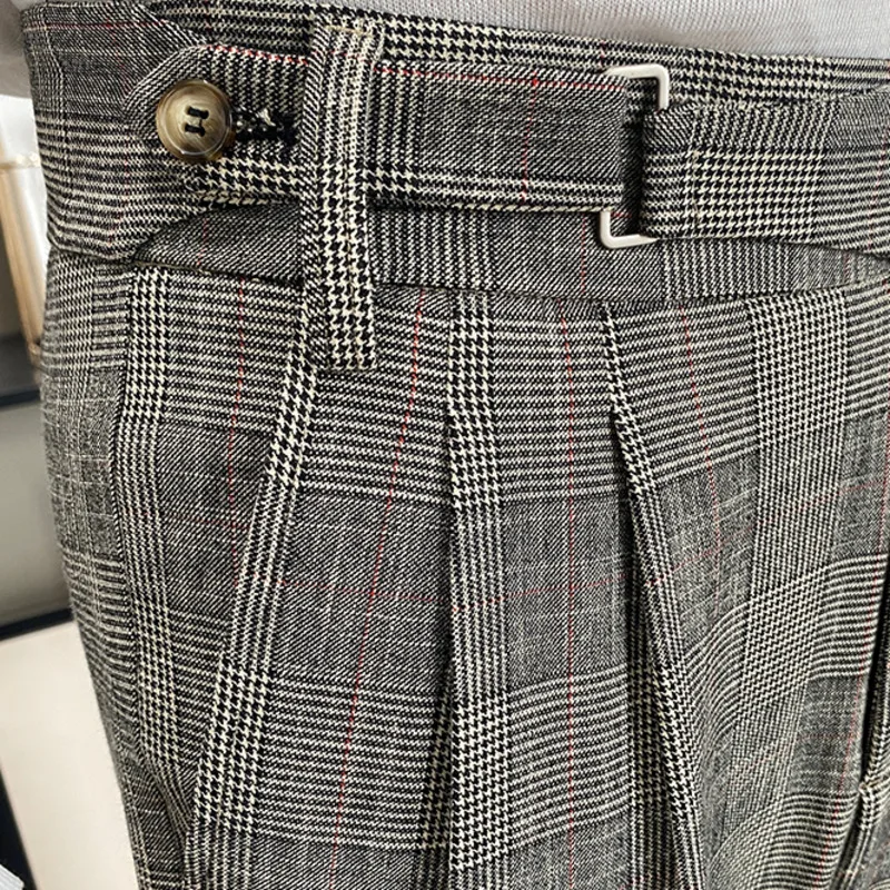 

Деловые брюки для мужчин, брюки в британском стиле, мужские клетчатые брюки, костюм на весну и осень, Повседневные Классические мужские брюк...