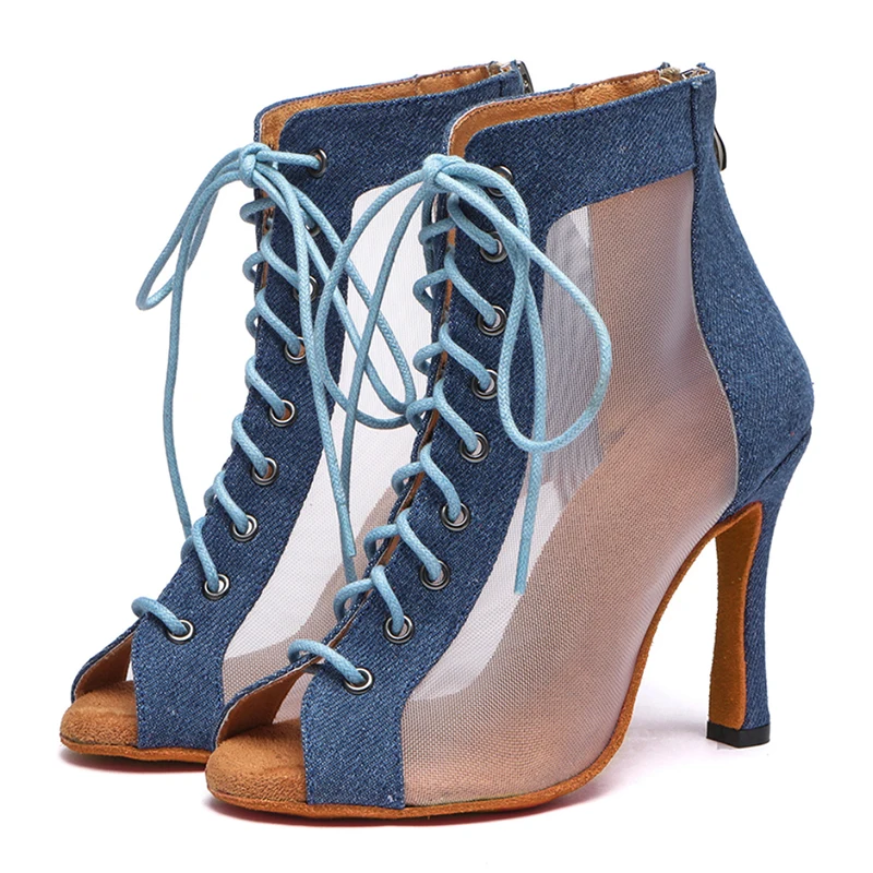 DKZSYIM Women's Latin dance shoes ladies Mesh Breathable dancing shoes Ballroom Party Salsa dance shoes boots Indoor Woman