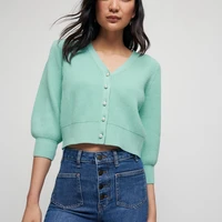 mint green v neck sweater for maje 2022 spring and autumn new pearl button single breasted loose knitted cardigan jacket women