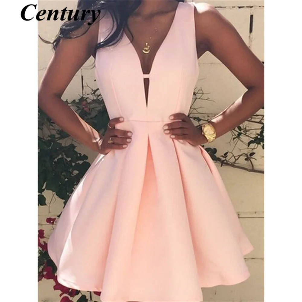 

Century A-Line V-neck Wedding Party Dress Short/Mini Graduation Dresses Pink Homecoming Dresses Vestido De Fiesta Corto 2022