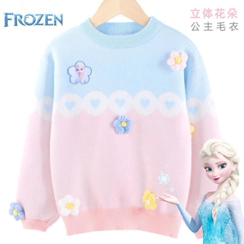 

Movie Frozen Children's Fashion Knitted Sweater Cartoon Cute Princess Elsa 2023 Spring and Autumn New Girls Comfortable Pullover