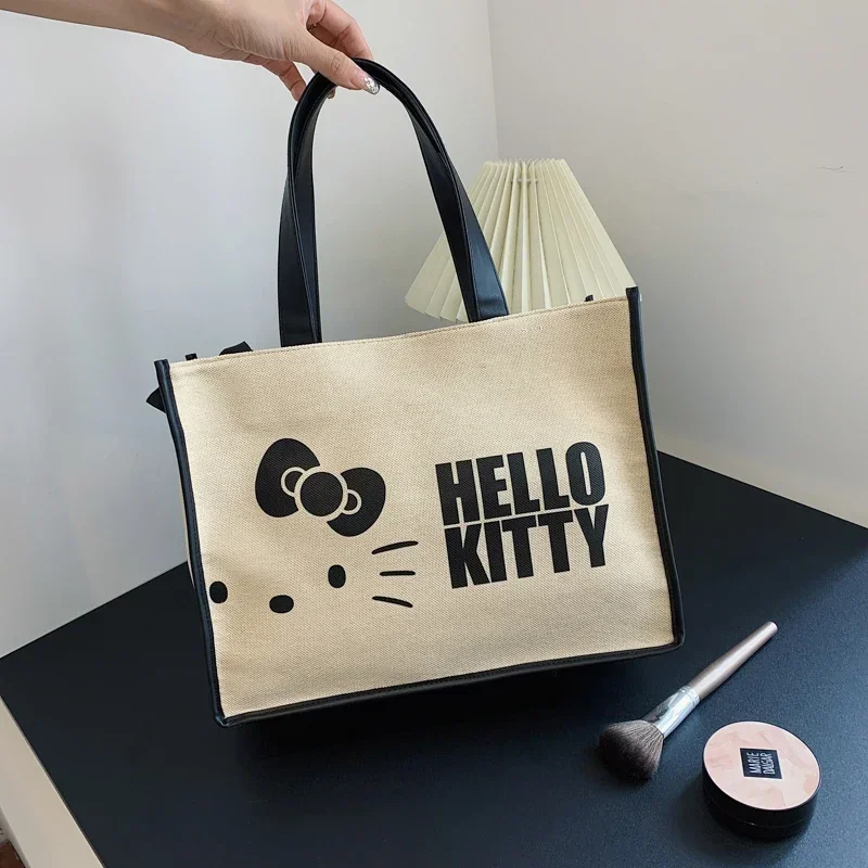 

Hello Kitty Canvas Bag Sanrio Cute Cartoon Anime Leisure Student Shoulder Bags Large Capacity Commuter Anime Women's Handbags