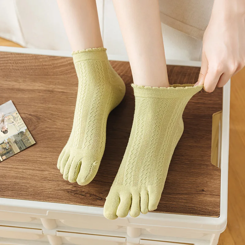 

Женские кружевные носки с пятью пальцами, милые летние японские дышащие сетчатые однотонные ажурные носки с пятью пальцами и разрезом