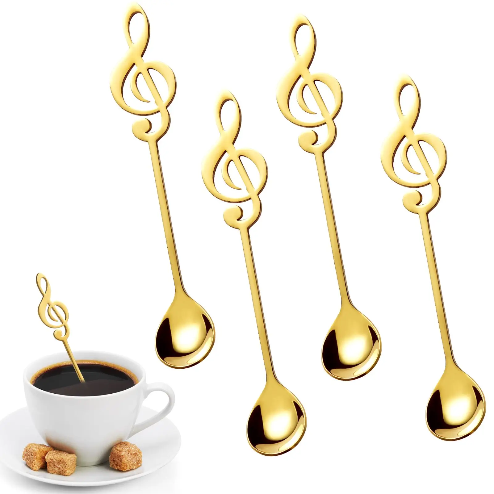 

4Pcs 304 Stainless Steel Musical Notes Coffee Spoon Stirring Cup Spoon Music Stick Ice Cream Gift Spoon Kitchen Tool Accessories