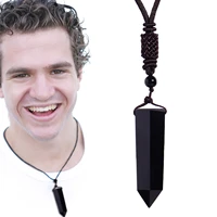 1pcs natural obsidian stone crystal hexagonal column shape pendant healing crystal energy stone necklace for jewelry making