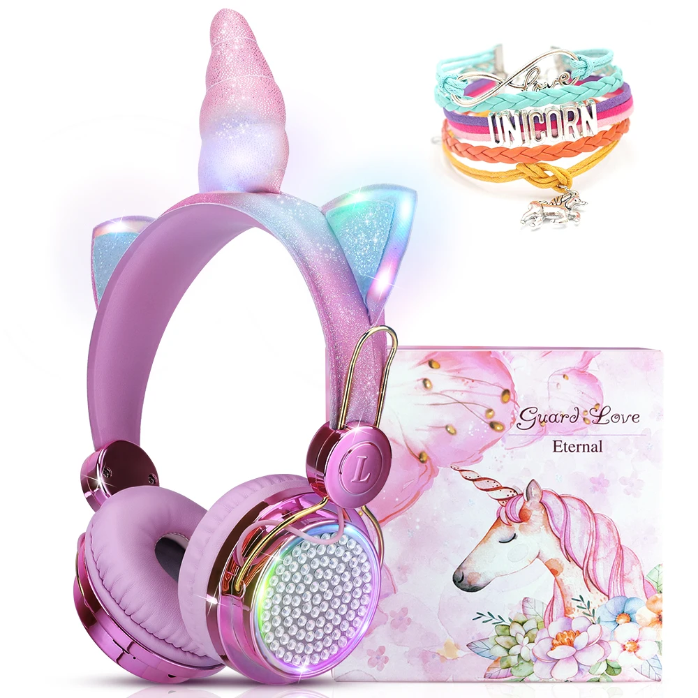 Wireless Bluetooth Headset Glow Lights Unicorn Headphones for Children Music Stereo with MIC Kids Girls Christmas Gifts Helmets