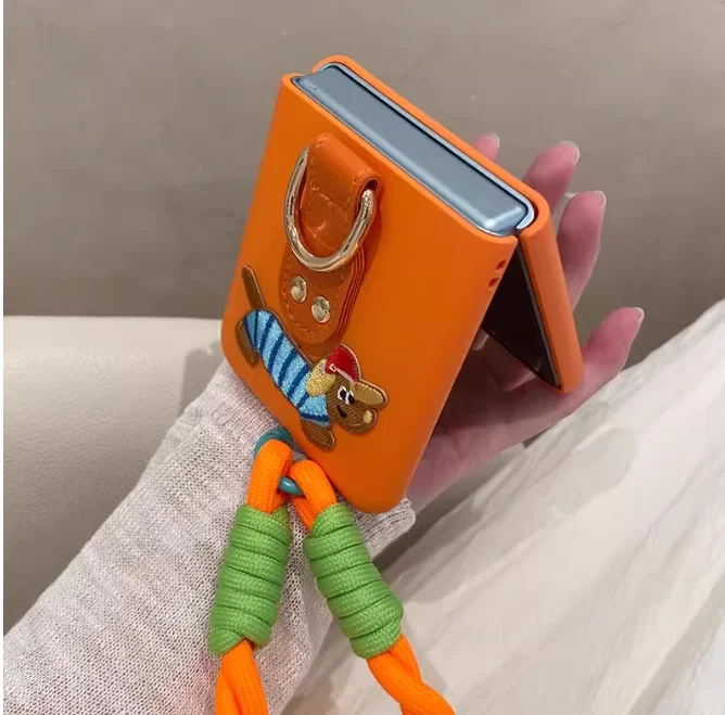 Корейский милый чехол с кольцом для ПК Razr50ultra Samsung Galaxy Z flip6 flip5 4 3 honor V Flip oppo find n3flip