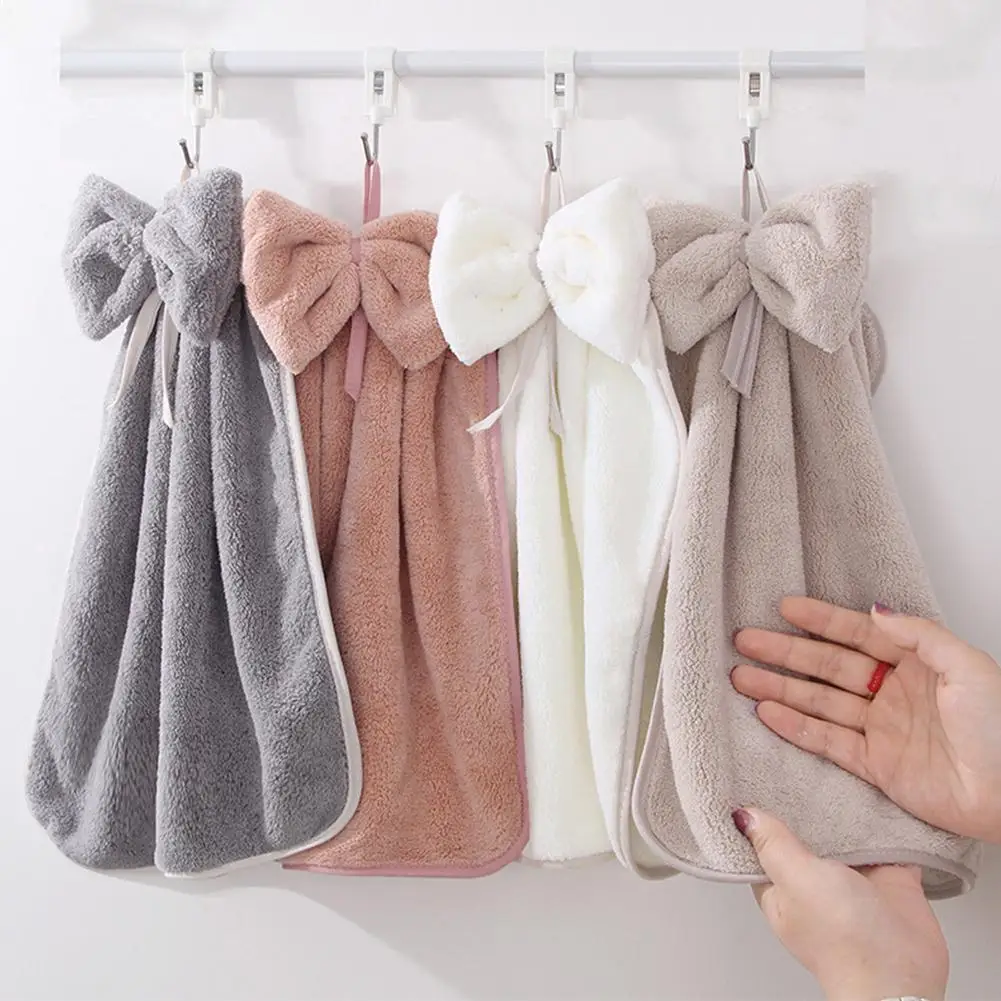 

Bowknot Hand Towel For Kitchen Bathroom Coral Velvet Microfiber Soft Quick Dry Absorbent Cleaning Cloths Home Bath Terry To E9k2