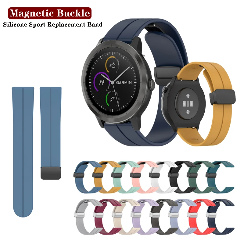 

20mm Silicone Magnetic Buckle Folding Buckle Strap Band For Garmin Forerunner 645 245 55 158 / Venu Sq 2 / Vivoactive 3 Music