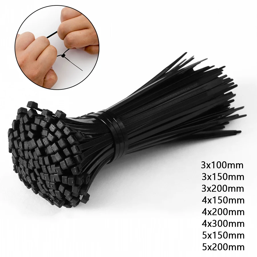 

100 шт., черные самоблокирующиеся пластиковые нейлоновые стяжки