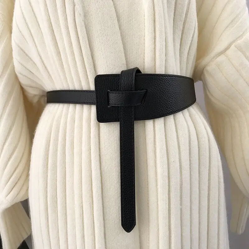 

Модные дизайнерские ремни для женщин, высококачественные длинные ремни из мягкой искусственной кожи с узлом, широкий пояс для пальто, платья, аксессуары