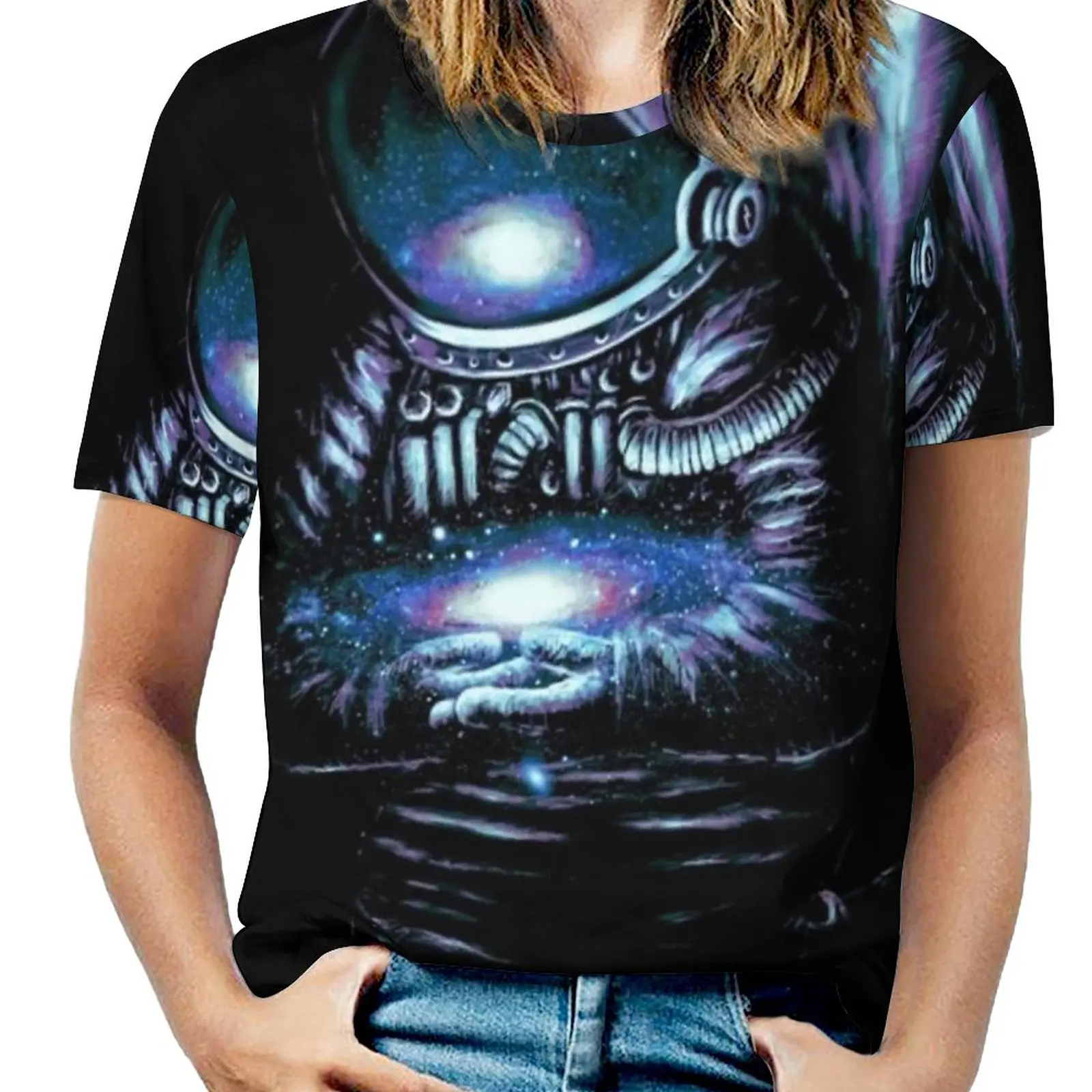 

Женская футболка с коротким рукавом, круглым вырезом и принтом