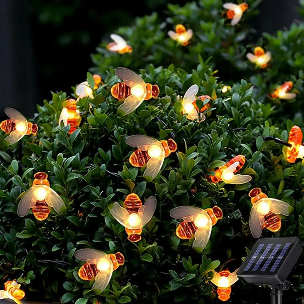 New Solar Powered Cute Honey Bee Led String Fairy Light 20leds 5m Bee Outdoor Garden Fence Patio Christmas Garland Lights