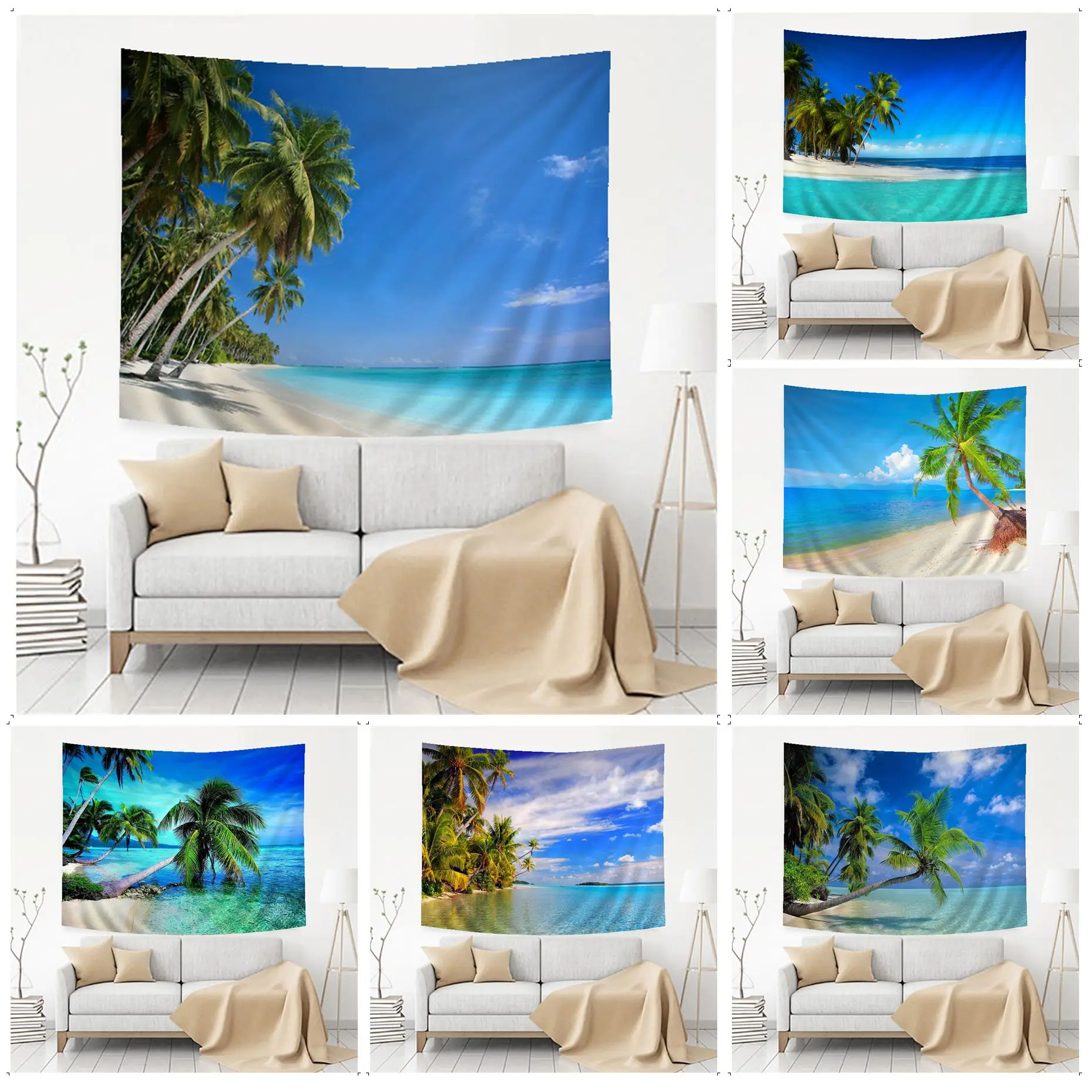 

Sunny Green Tree Beach Print Tapestry Anime Tapestry Hanging Tarot Hippie Wall Rugs Dorm Wall Hanging Sheets