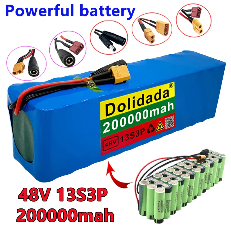 

NEW 48V200Ah 2000W 13S3P XT60 48V Lithium ion Battery Pack 200000mah For 54.6V E-bike Electric bicycle Scooter with BMS