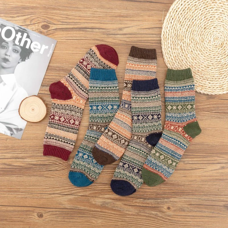 

Men's Trendy Retro Socks Thickened Cotton Ethnic Style Checkered Middle Tube Socks Man High Quality Vintage Business Socks