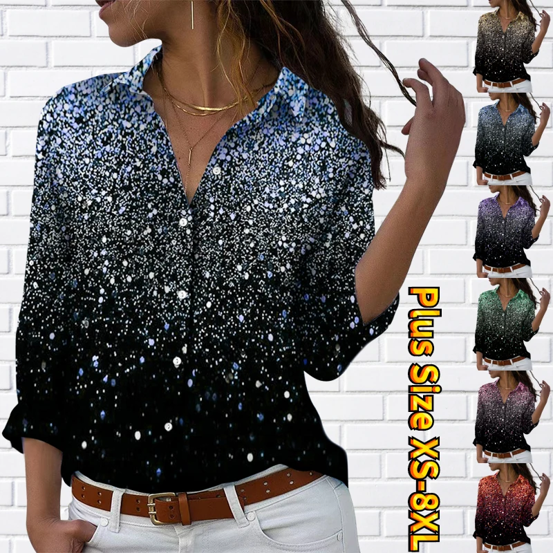 

Женская блузка на пуговицах, элегантная повседневная Свободная блузка в стиле ретро с длинным рукавом и V-образным вырезом, дизайнерская ру...