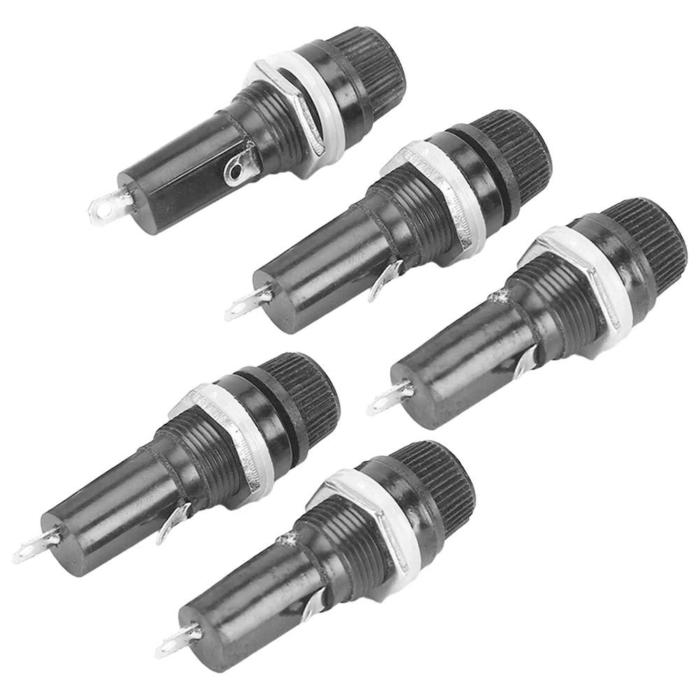 

5PCS Panel Mount Chassis Fuse Holder For 6x30mm Glass Fuses 10A 250V Black High Temperature Resistant Copper Nut Electrical