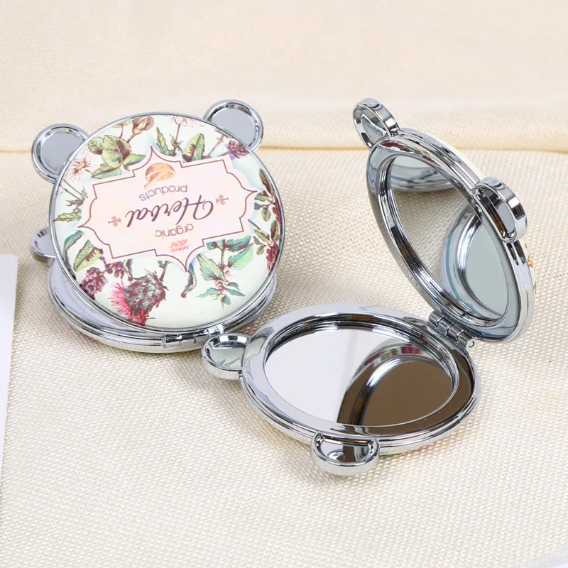 

GU333 Mini Retro Makeup Mirror panda Makeup Compact Pocket Flower Mirror Portable Double-Sided Folding Cosmetic Mirror