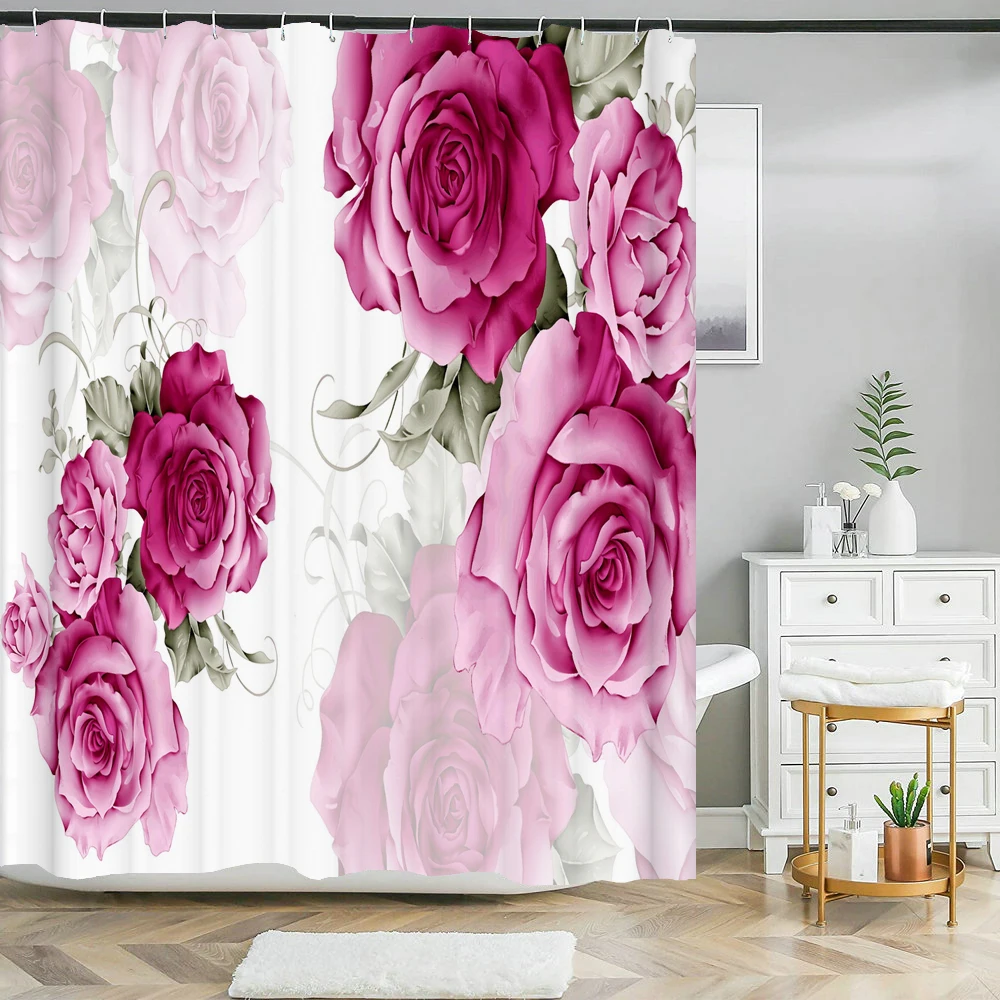 

Beautiful Colorful Flower Floral Printed Shower Curtains Frabic Bathroom Waterproof Polyester Bath Curtain With Hooks 180x180cm