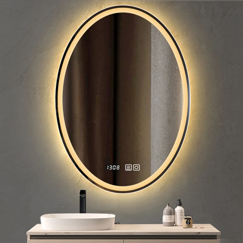 

Роскошное зеркало для макияжа со светодиодной подсветкой, настенное висячее зеркало для ванной, овальное эстетическое украшение для комна...
