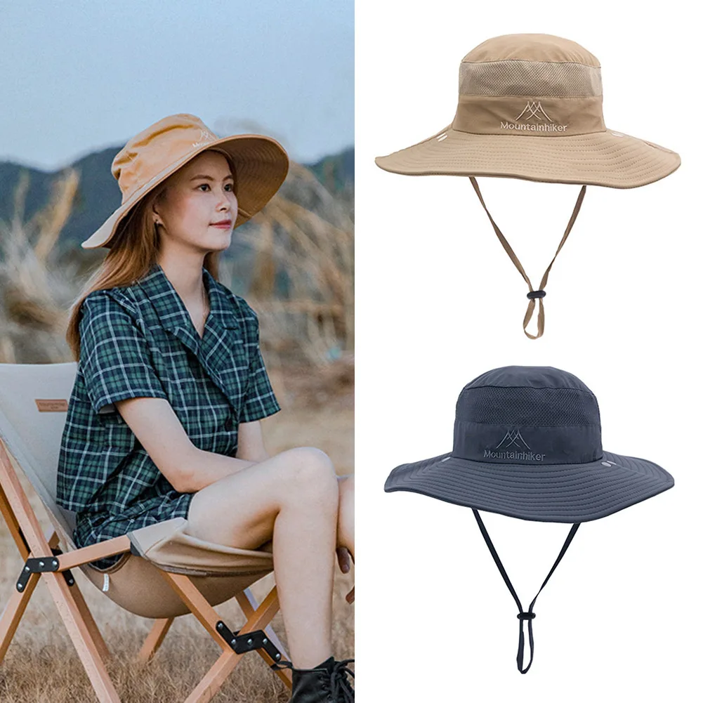 

Модная Рыбацкая шляпа с широкими полями, шляпа от солнца, воздухопроницаемая быстросохнущая летняя Панама с застежкой на веревочке для пля...