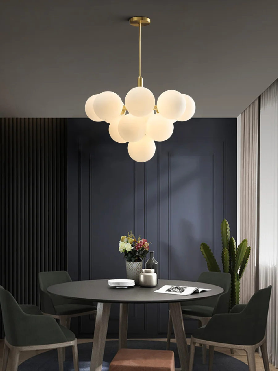 

Modern LED Chandelier Copper Restaurant Minimalist Glass ball light luxury Creative magic bean lamp strip bar Restaurant lamps