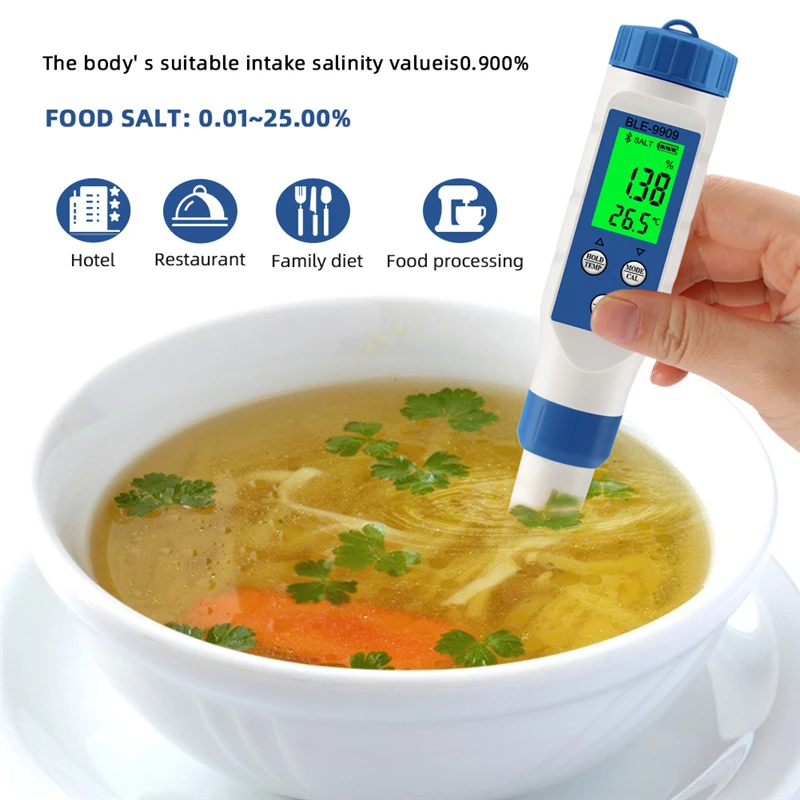 

Digital Smart Bluetooth Seawater Salinity Meter Salt Tester Monitor for Aquariums Pool Fish Tank Seafood Aquaculture 0.1-200ppt