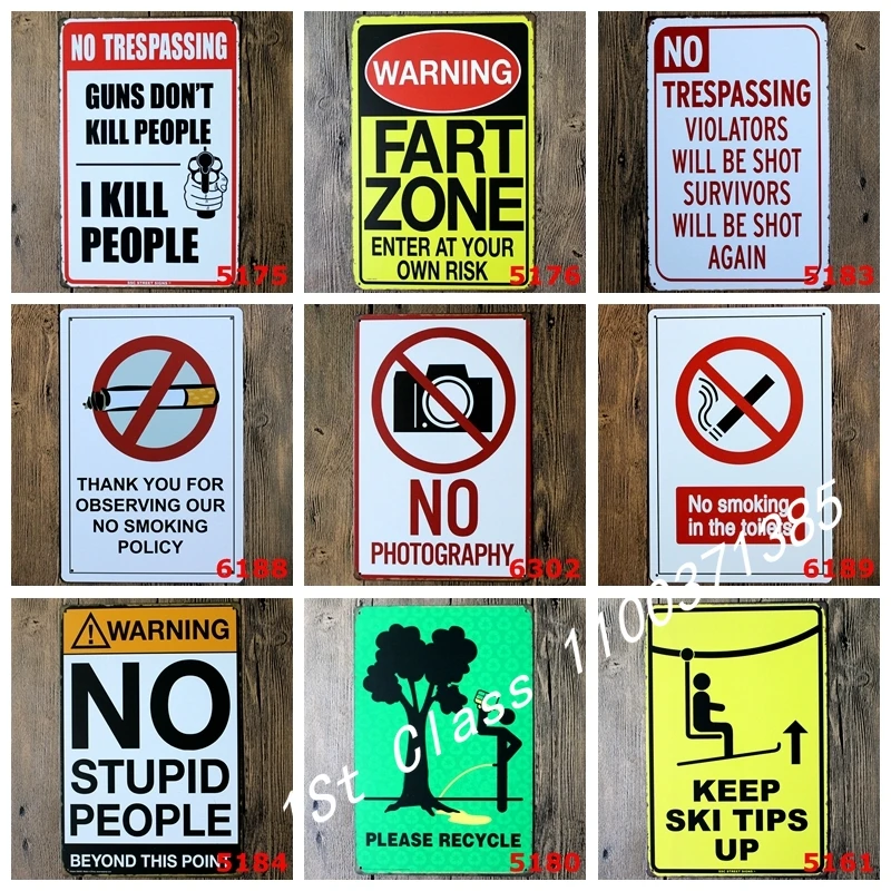 

Warning Fart Zone No Trespassing Metal Signage No Smoking No Photography Tin Signs Home Wall Decor For Bar Club Cafe Hotel