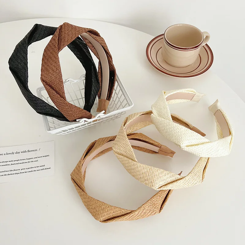 

Оплетка для волос женская, Плетеная соломенная головная повязка с перехлёстом, модный аксессуар для волос с бриллиантами, аксессуары для де...