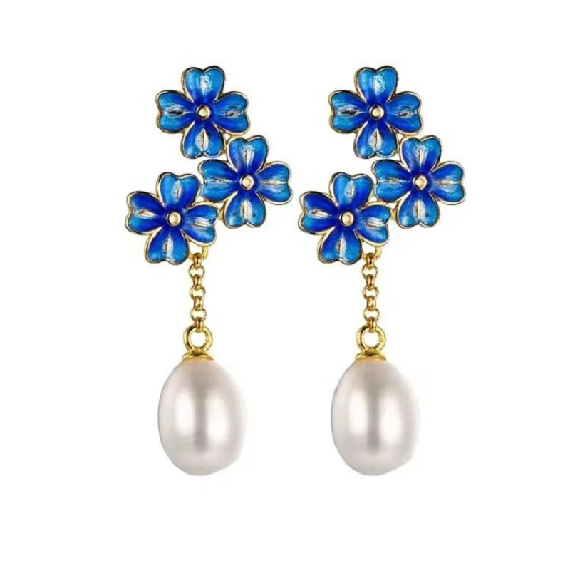 

YAFFIL модные ярко-синие эмалевые серьги, красивые длинные жемчужные Качественные серьги