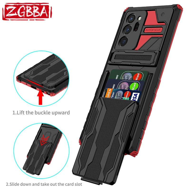 

ZGBBA Shockproof Card Holder Phone Case For Samsung Note 20 Ultra 5G Card Slot Anti-Fall Bracket Cover For Galaxy M32 M12 M02