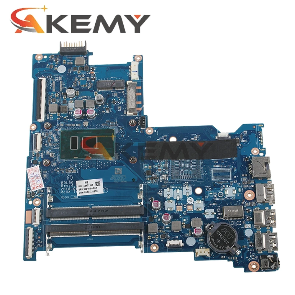 Материнская плата для ноутбука HP 15-AY 115-AY028 854946-601 BDL50 LA-D704P с SR2EU I3-6100U DDR4 системная 100%