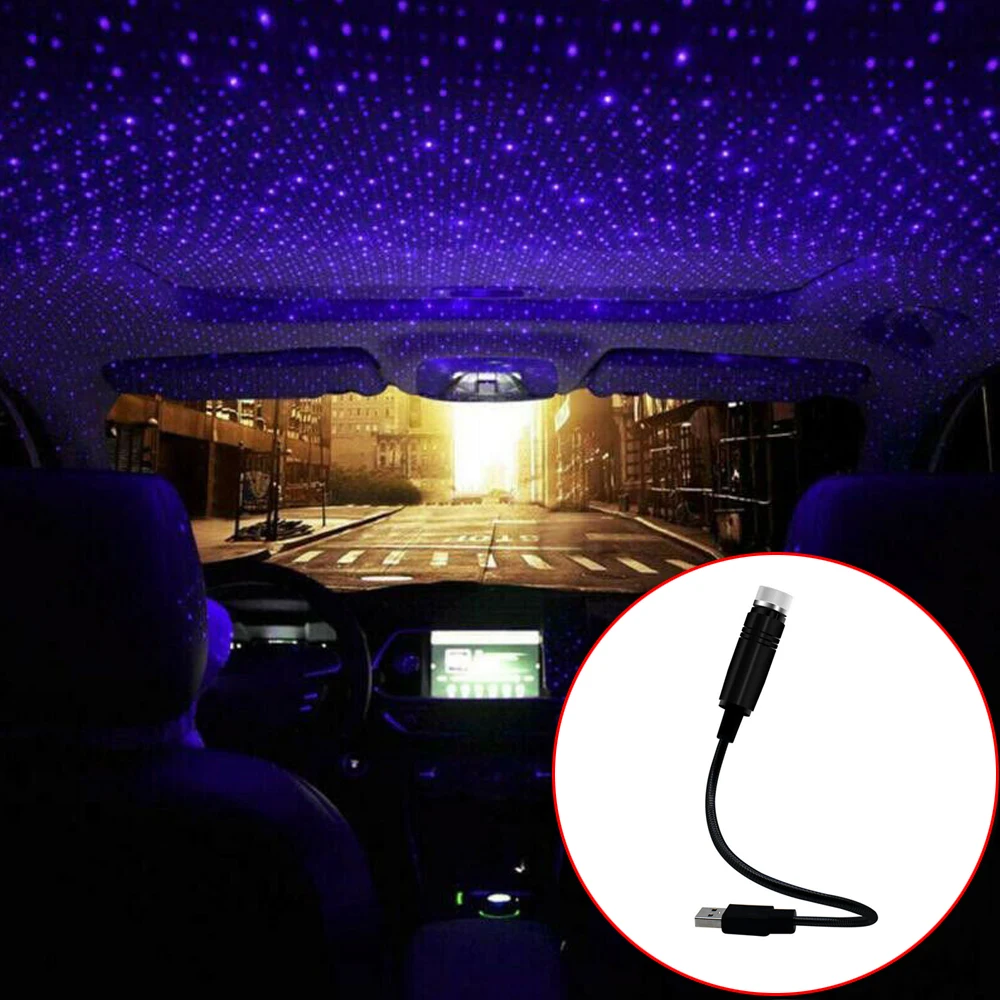

Universal Car Interior Atmosphere Star Sky Lamp Ambient USB Port LED Blue Night Light Projector Mini Light Accessories