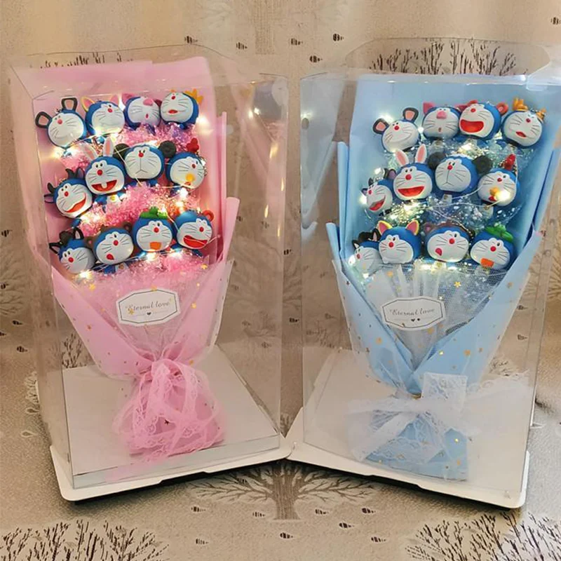 

Artificial Doraemon Cartoon Soup Flower Plush Bouquet Toy With Beautiful Fake Flower Gift Box Bouquet Girlfriend Graduate Gift
