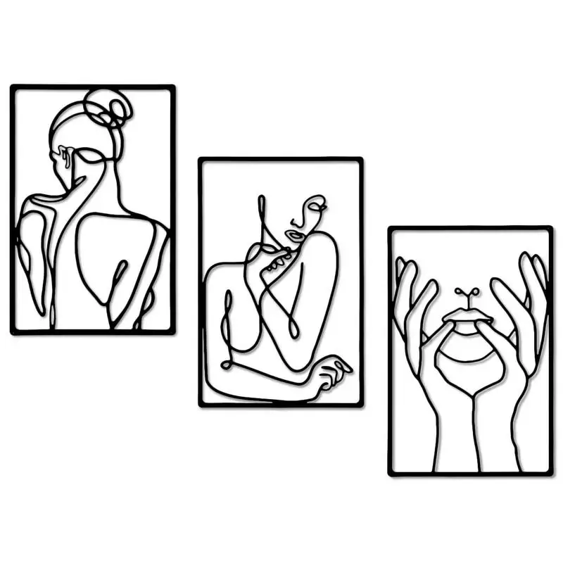 

Women Body Line Art 3pcs Framed Black Modern Abstract Line Art Wall Decor Metal Minimalist Wall Art Female Body Modern Bedroom