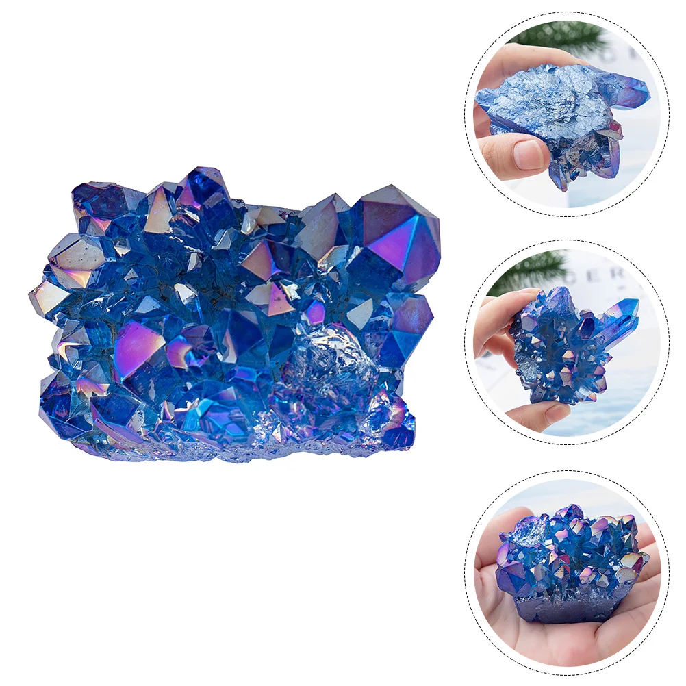 

Natural Cluster 1Pcs Titanium Coated Blue Cluster Geode Stone Mineral Specimen Gemstone Crafts Decor Material ( Random Shape )