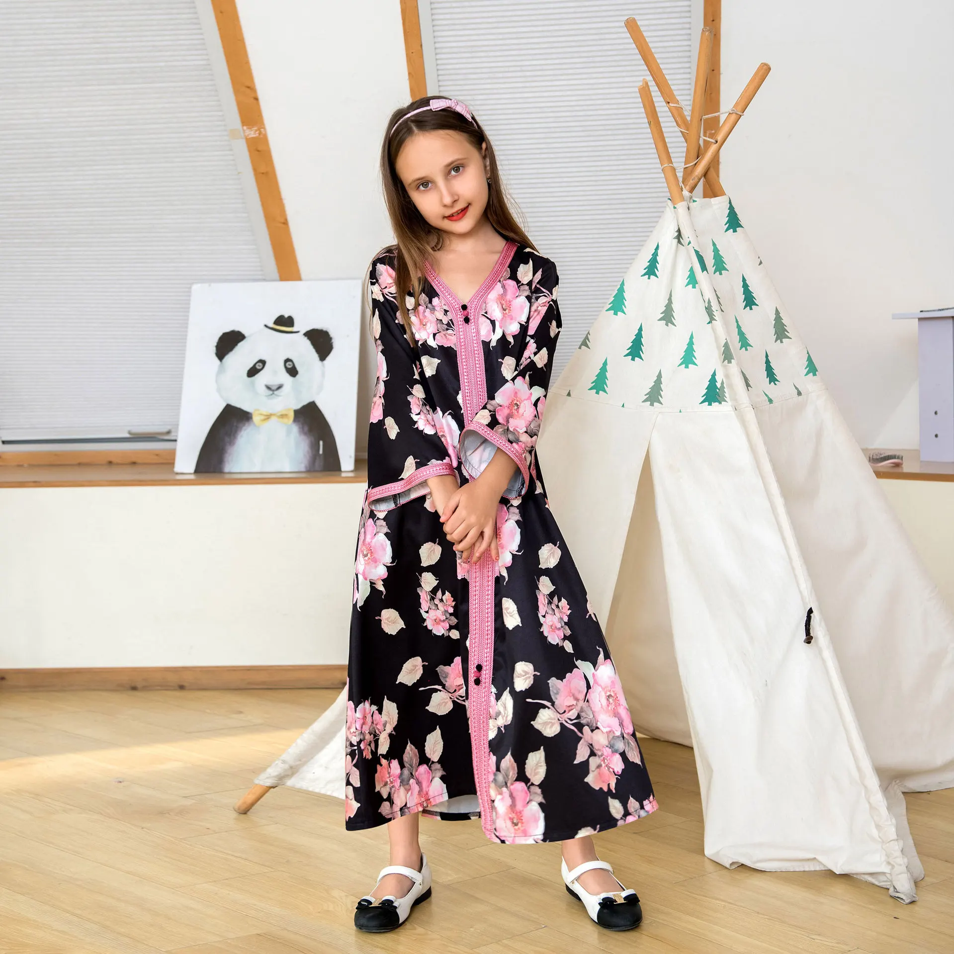 Мусульманское Цветочное платье-абайя для девочек детское Молитвенное платье