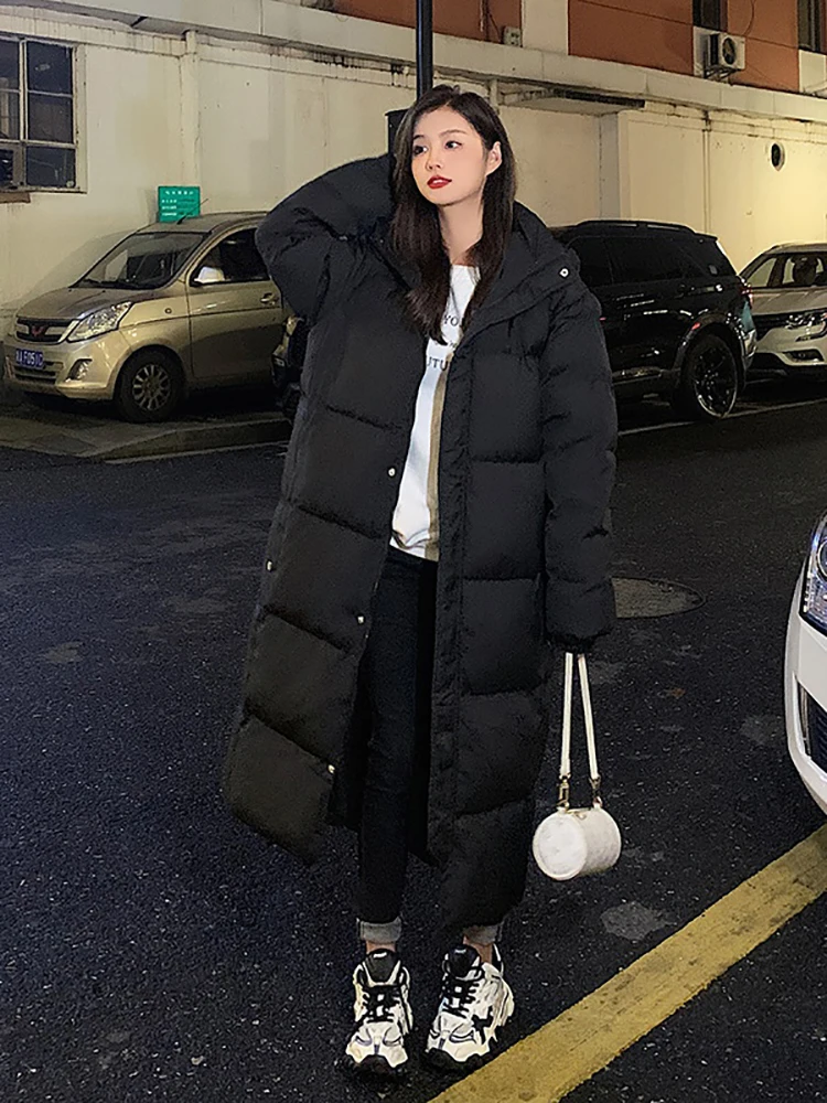 2022 New Solid Color Long Straight Winter Coat Casual Women Parkas Clothes Hooded Stylish Winter Jacket Female Outerwear